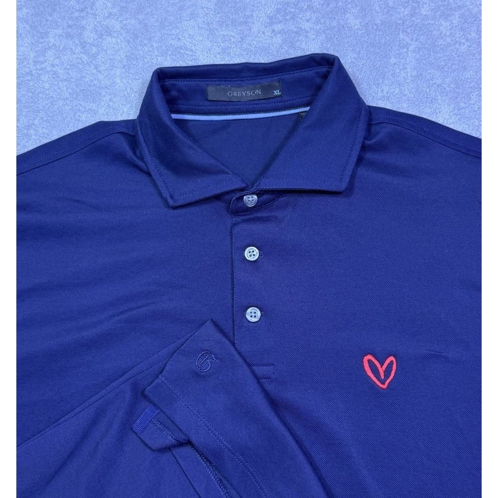 Greyson Golf Polo Shirt Mens XL Navy Performance Stretch Heart Logo Brrr